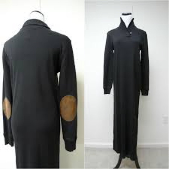 Lauren Ralph Lauren Black Cotton Classic Elbow Patch Maxi Sweater Dress SZ 2X - Picture 1 of 9